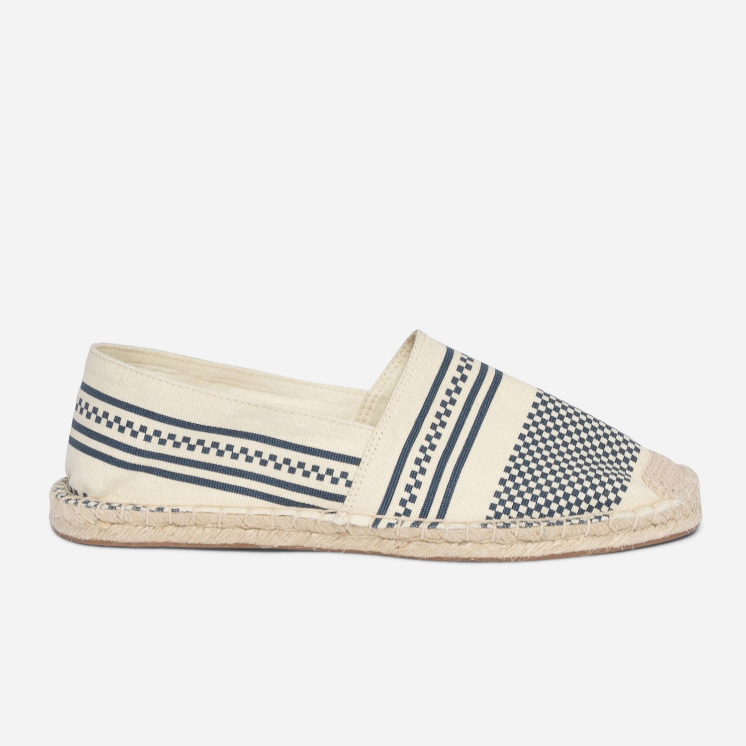 Espadrille écrue en toile à motif graphique bleu