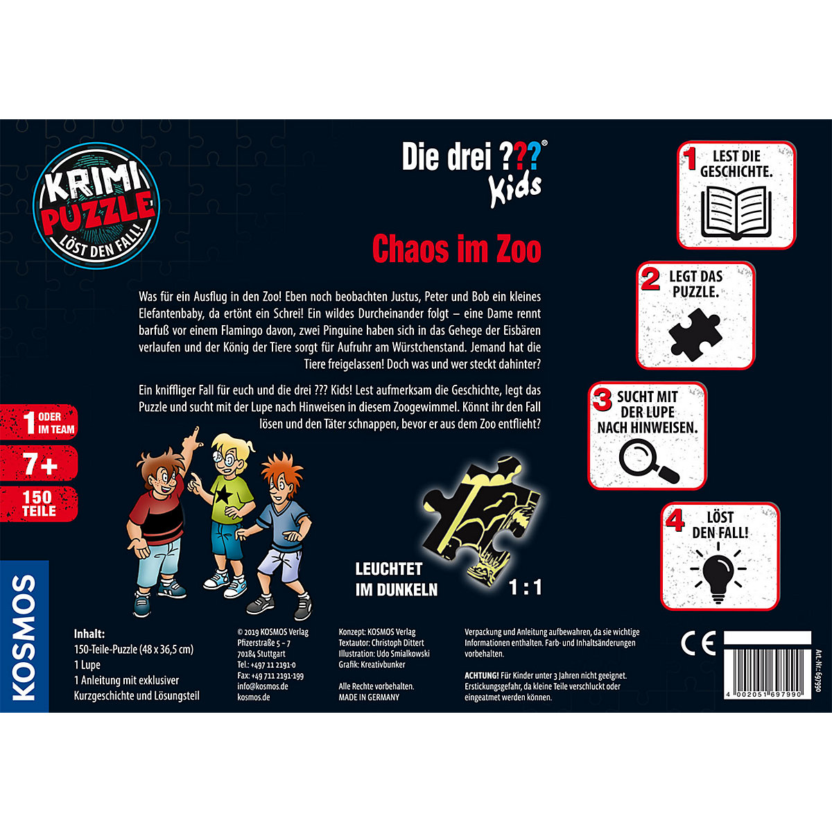 Krimipuzzle Die drei  Kids - Chaos im Zoo, 150 Teile