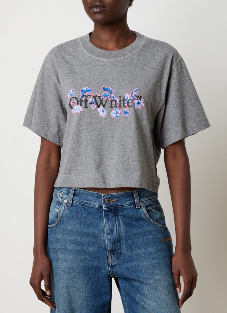 Camiseta cropped Off-White com estampa de logo
