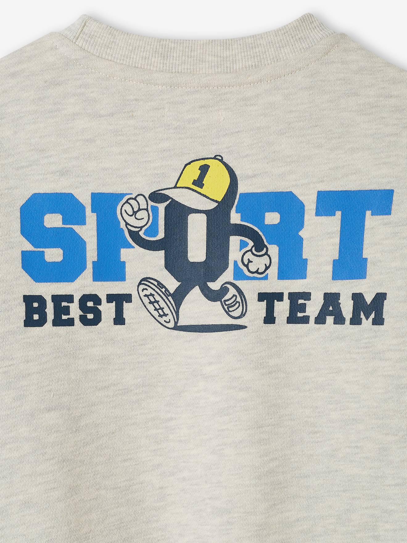 Vertbaudet Jungen Sport-Sweatshirt mit Print Oeko-Tex - weiß meliert