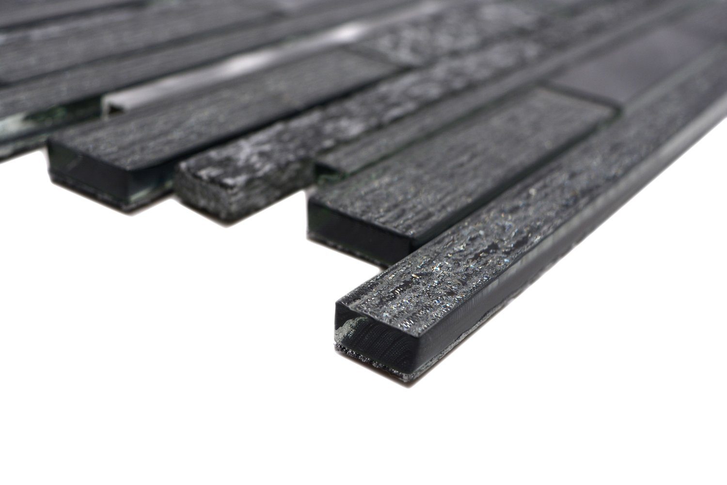 Mosani Mosaikfliesen Glasmosaik Naturstein Stäbchen Mosaikfliesen Aluminium schwarz