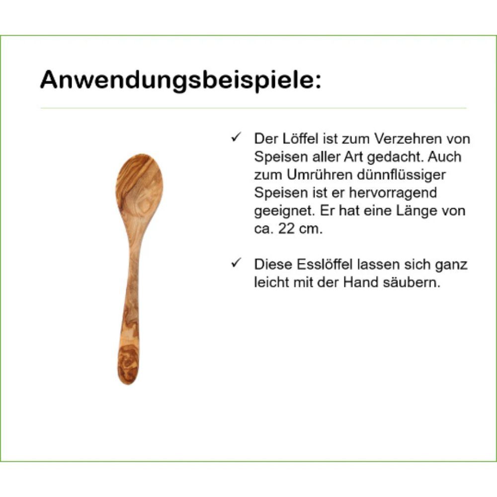 Olivenholz-erleben Esslöffel Esslöffel aus Olivenholz (1 Stück), antibakterielle Wirkung