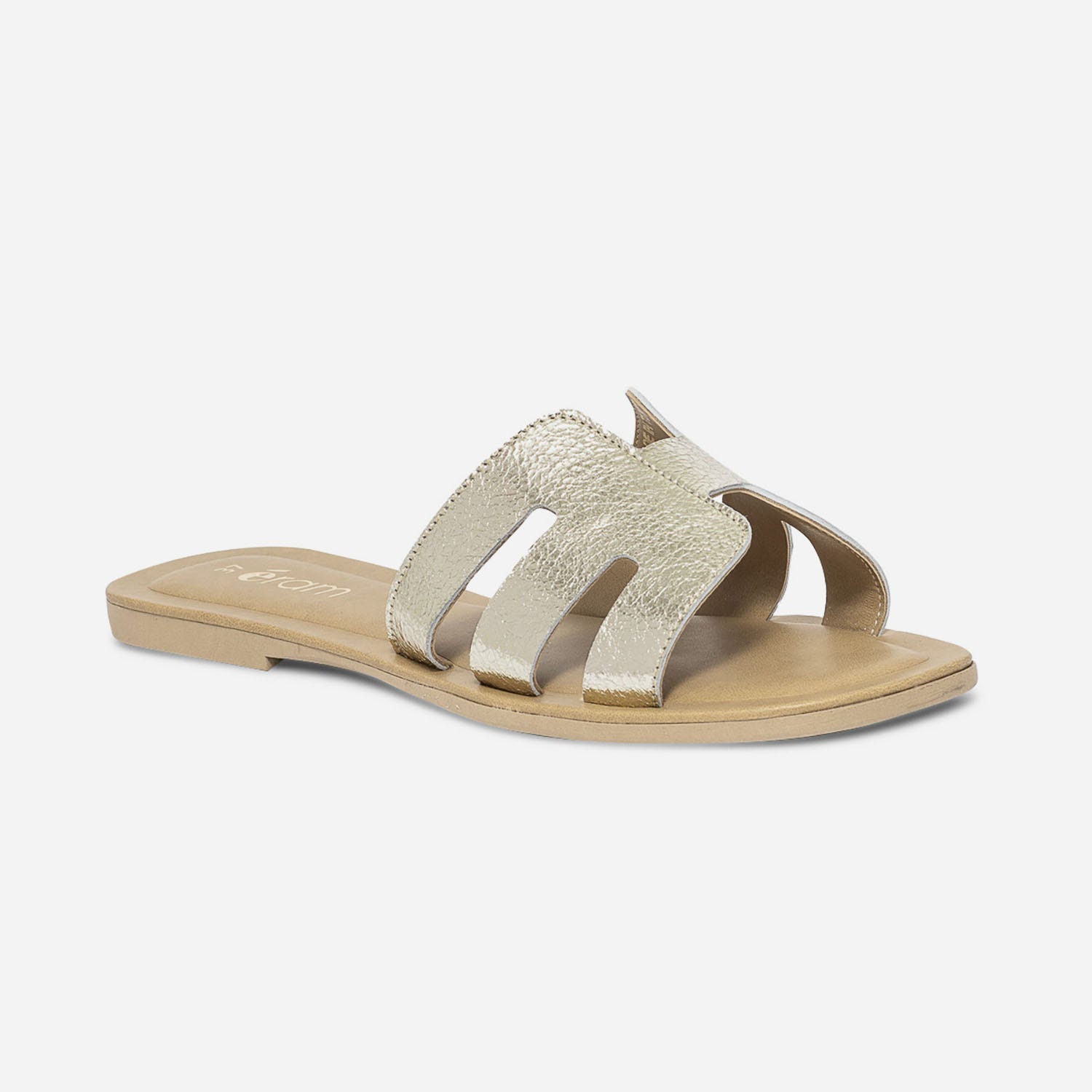 Mule or en cuir grainé