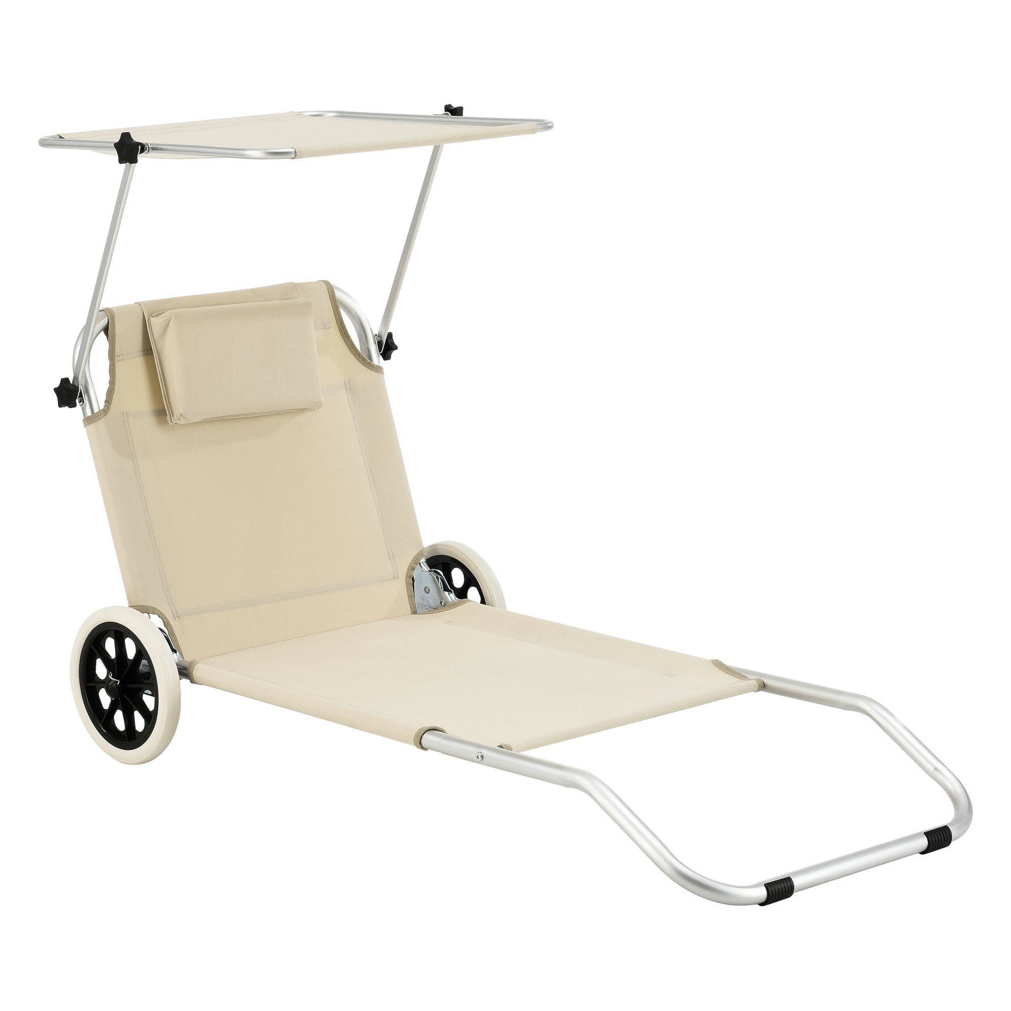 en.casa Gartenliege, Lazkano Sonnenliege mit Rollen Aluminium 150x62cm Beige