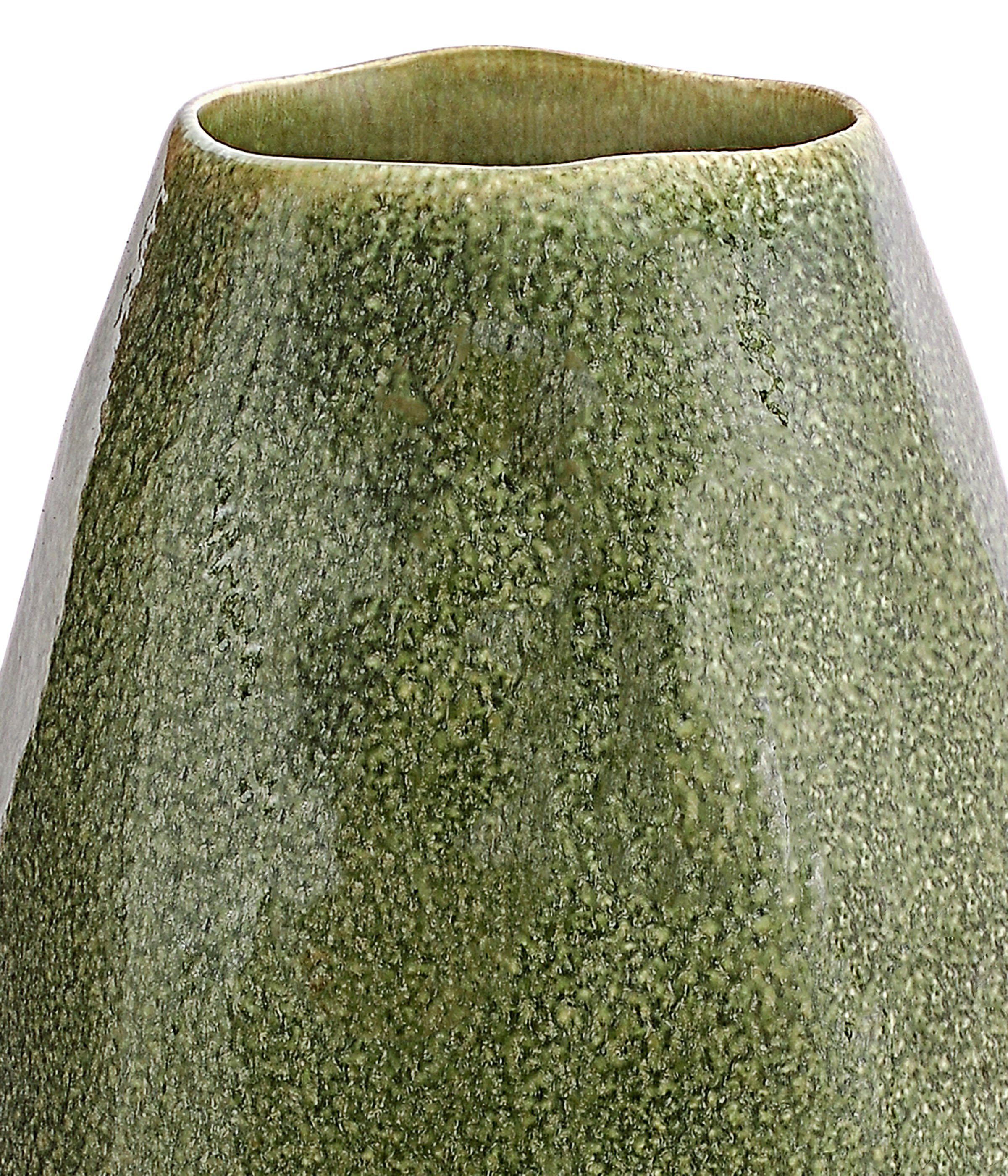 Dehner Übertopf Vase Linn, Keramik, lasiert, dunkelgrün, handgefertige Blumenvase oder als Übertopf