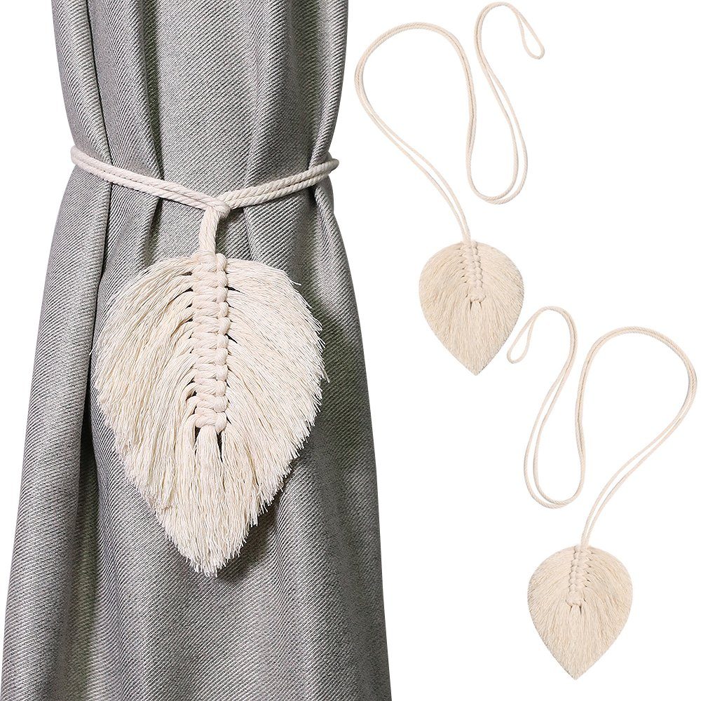 Raffhalter 2Pcs Vorhang Raffhalter, Boho Makramee Blätter, für Büro Gardinen Deko, Einemgeld