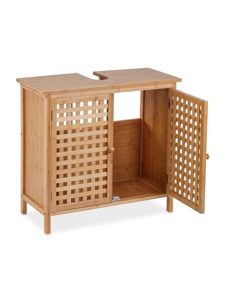 relaxdays Waschbeckenunterschrank in Natur - (B)66 x (H)61 x (T)30 cm günstig kaufen onesize