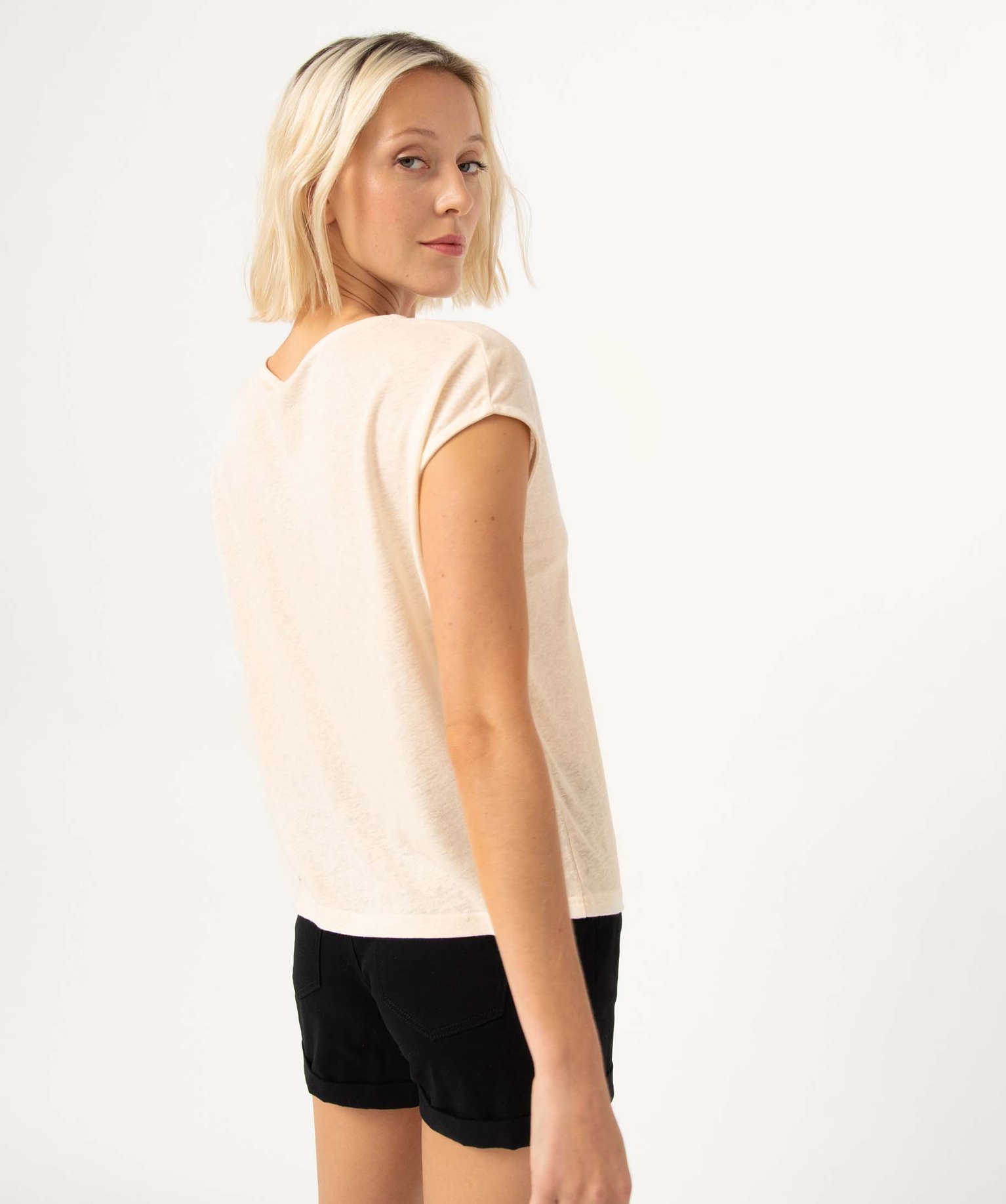 Tee-shirt femme à col V et manches ultra courtes ecru | GEMO