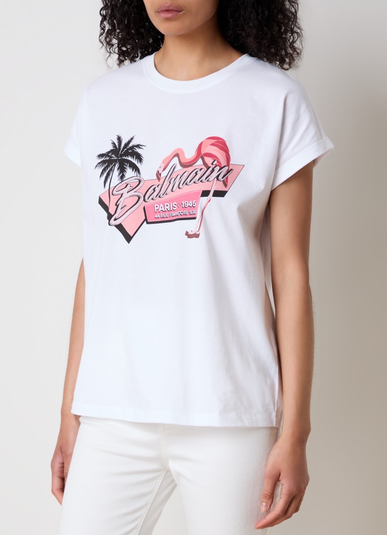 Balmain Flamingo T-shirt with logo print