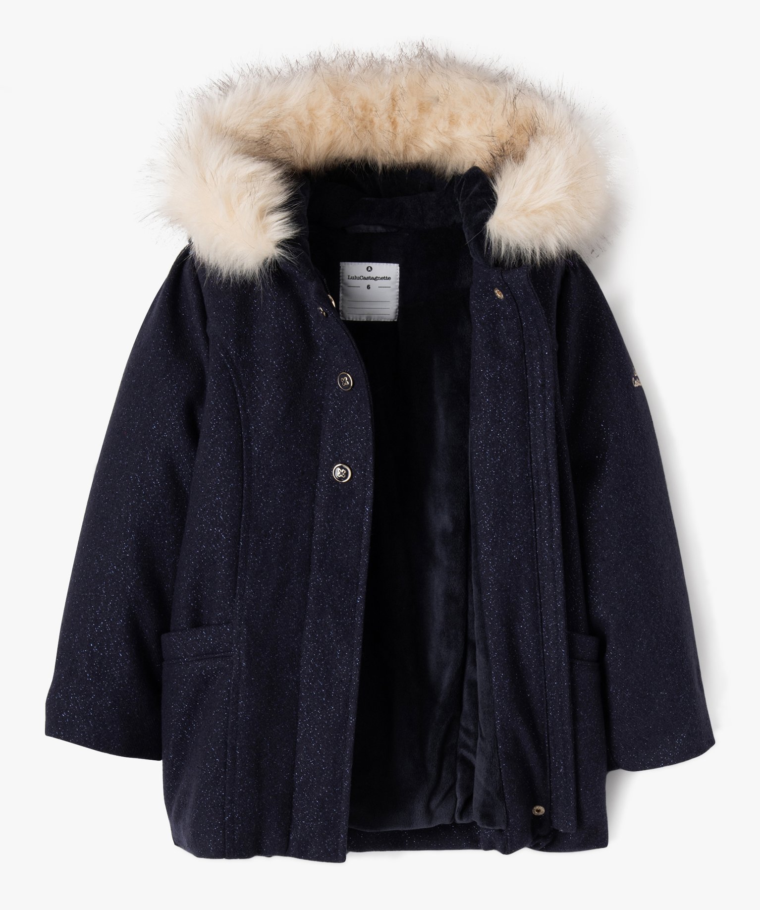 Manteau pailleté à capuche fille - LuluCastagnette marine | GEMO