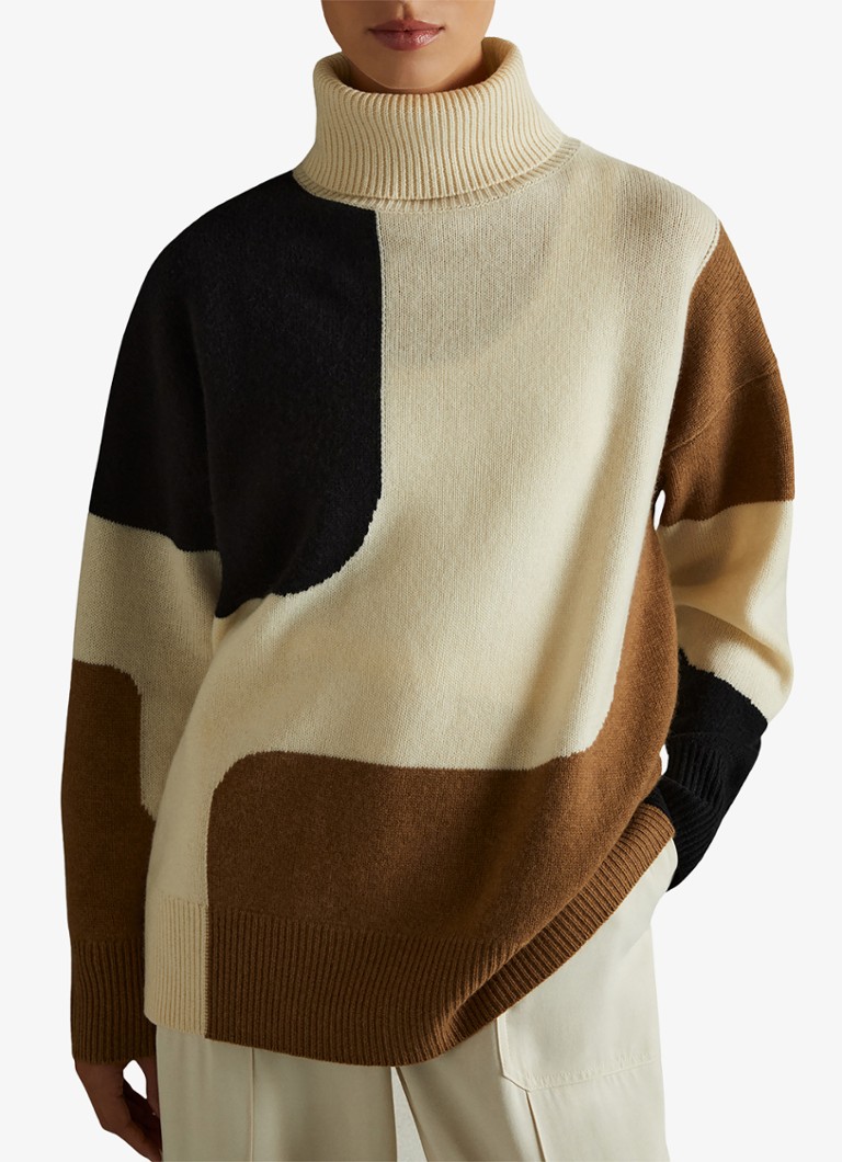 Gola alta Reiss Ezra em malha fina de cashmere com blocos de cor