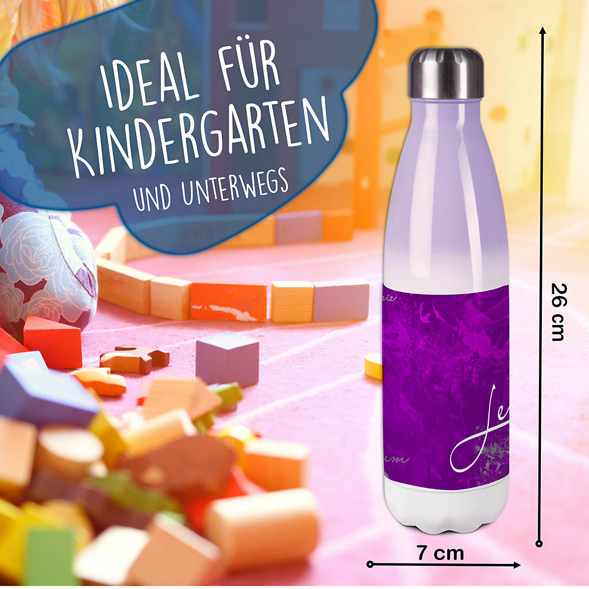 Edelstahl Kinder Thermoflasche / Trinkflasche bunt Traum Farbe lila Spülmaschinenfest, Auslaufsicher, Bruchfest, Doppelwandig, Für Heißgetränke geeignet, Mit Deckel, Isoliert