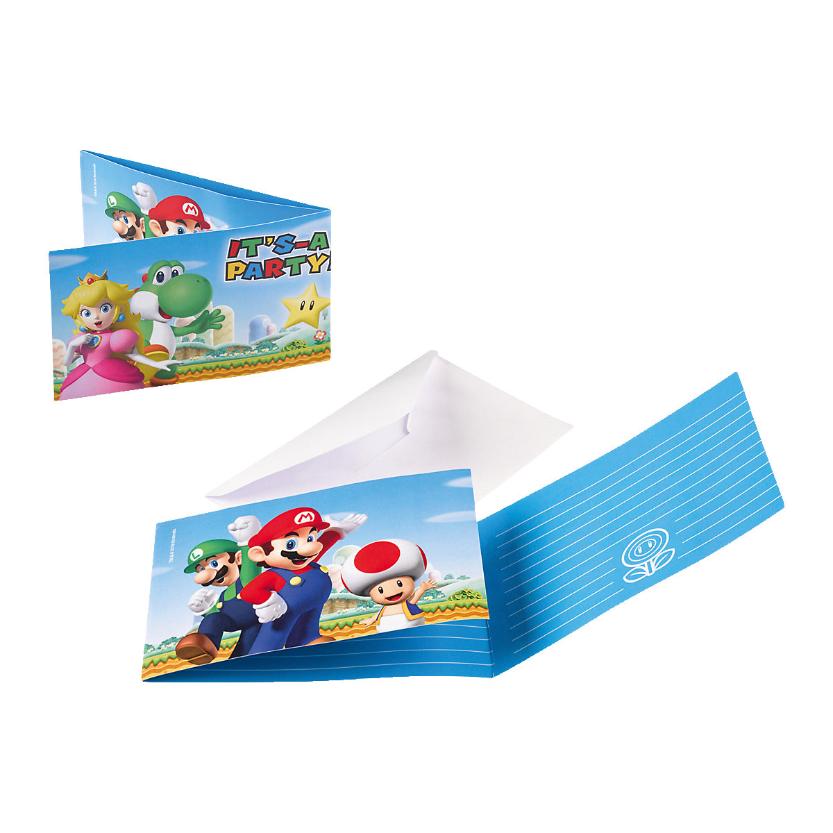 Einladungskarten inkl. Umschläge Super Mario, 8 Stück