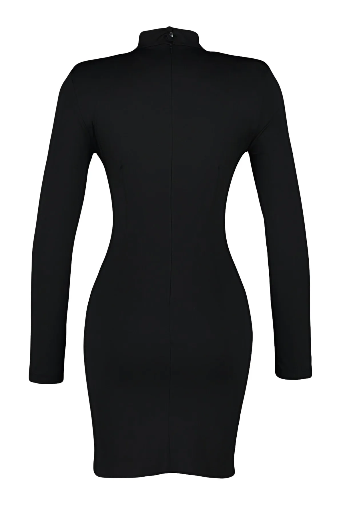 Trendyol Collection  Schwarzes, figurbetontes, elegantes Abendkleid mit hohem Kragen TPRAW24EL00048