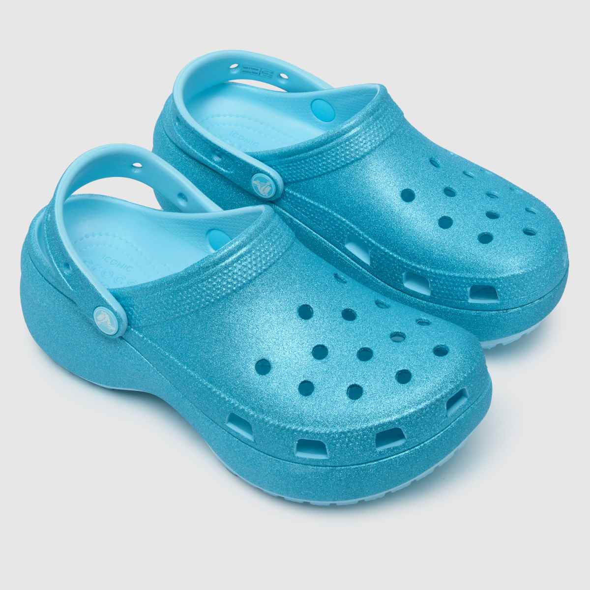 Crocs Classic platform csillámos klumpa szandál halványkék színben