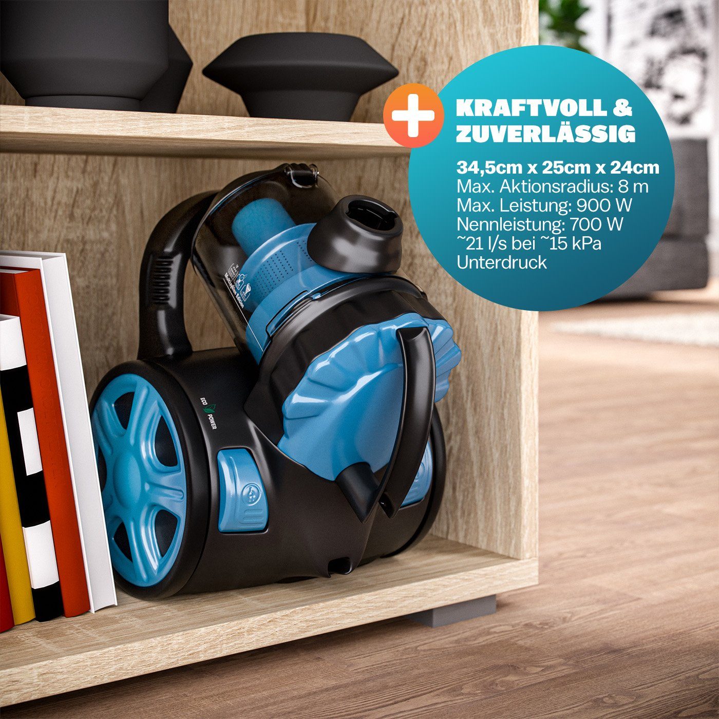 monzana Bodenstaubsauger, ohne Beutel, 900W Beutellos 1,5L Behälter Bodenstaubsauger HEPA Filter