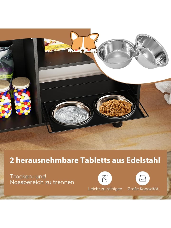 COSTWAY Futterschrank mit 2 Edelstahlnäpfen in Braun günstig kaufen onesize