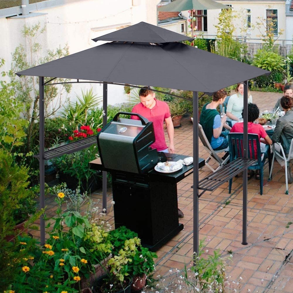 Melko Grillpavillon Grillüberdachung BBQ Pavillion Grillzelt Faltpavillon Pergola, Doppelschichtdach, Ablage für Teller, Bieröffner