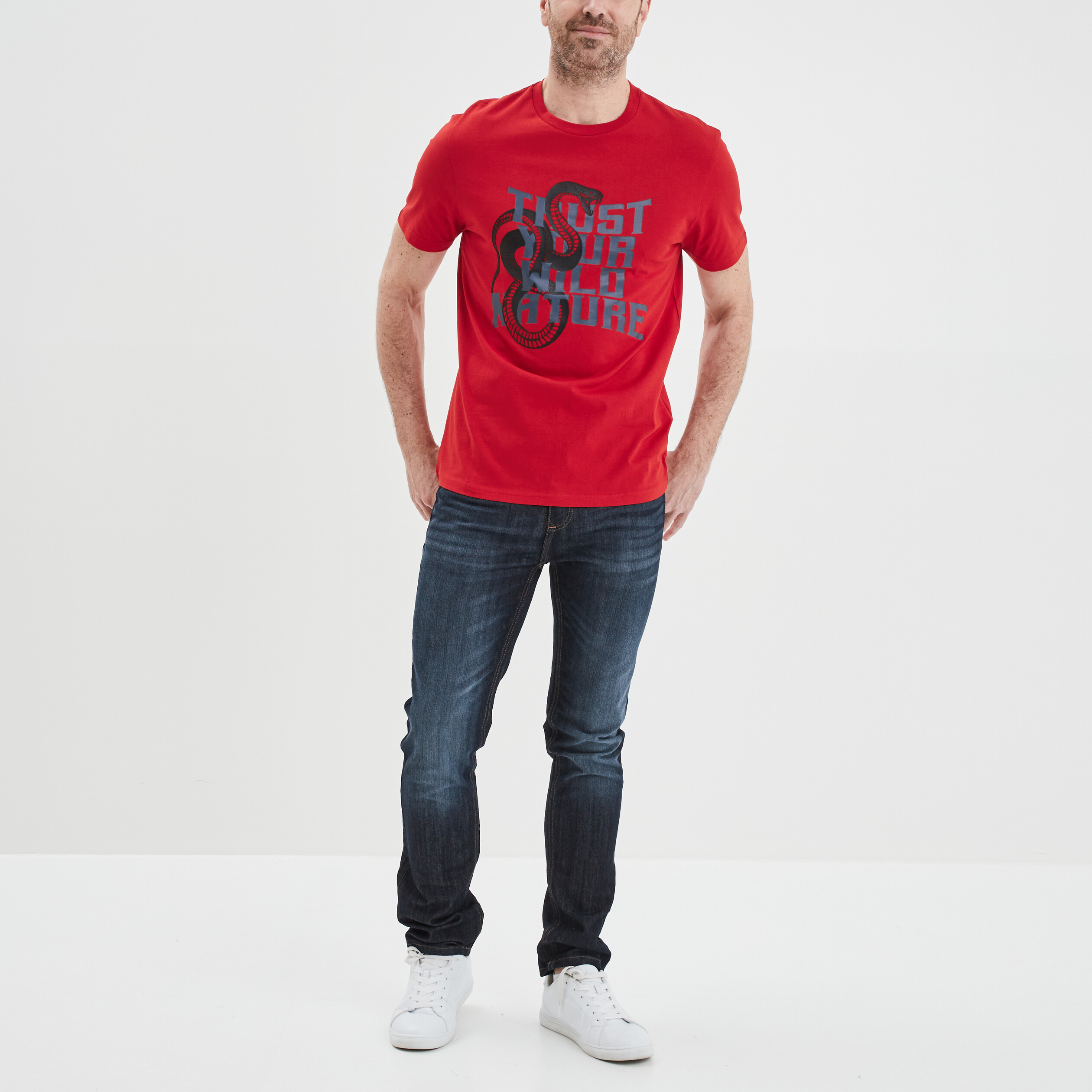 T-shirt manches courtes coton Liberto rouge foncé homme | La Halle