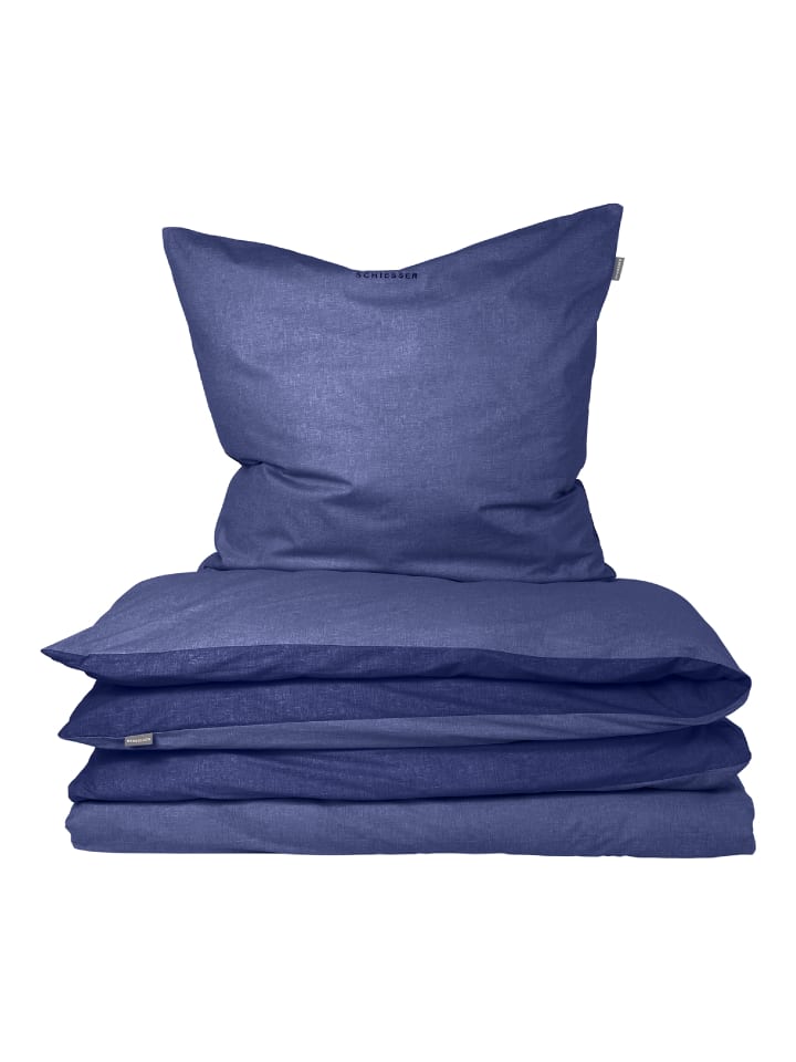 Schiesser Feinbiber-Bettwäscheset Doubleface in Blau günstig kaufen 155 x 220 cm