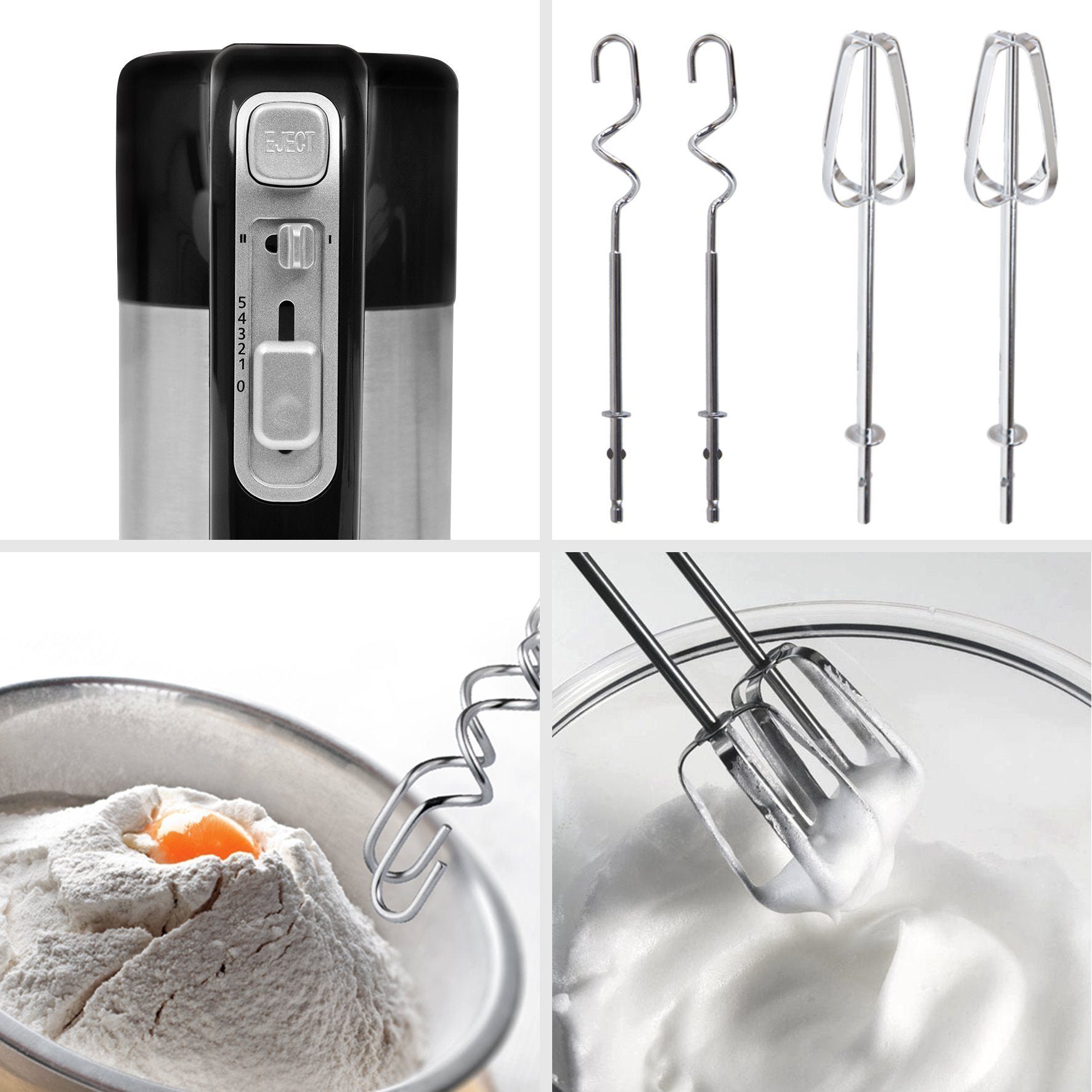 Duronic Handmixer, HM3 elektrischer Handmixer, 300 Watt, Aufbewahrungsbasis, Edelstahl