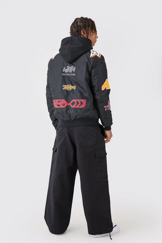 Nylon Moto-Jacke mit abnehmbarer Kapuze