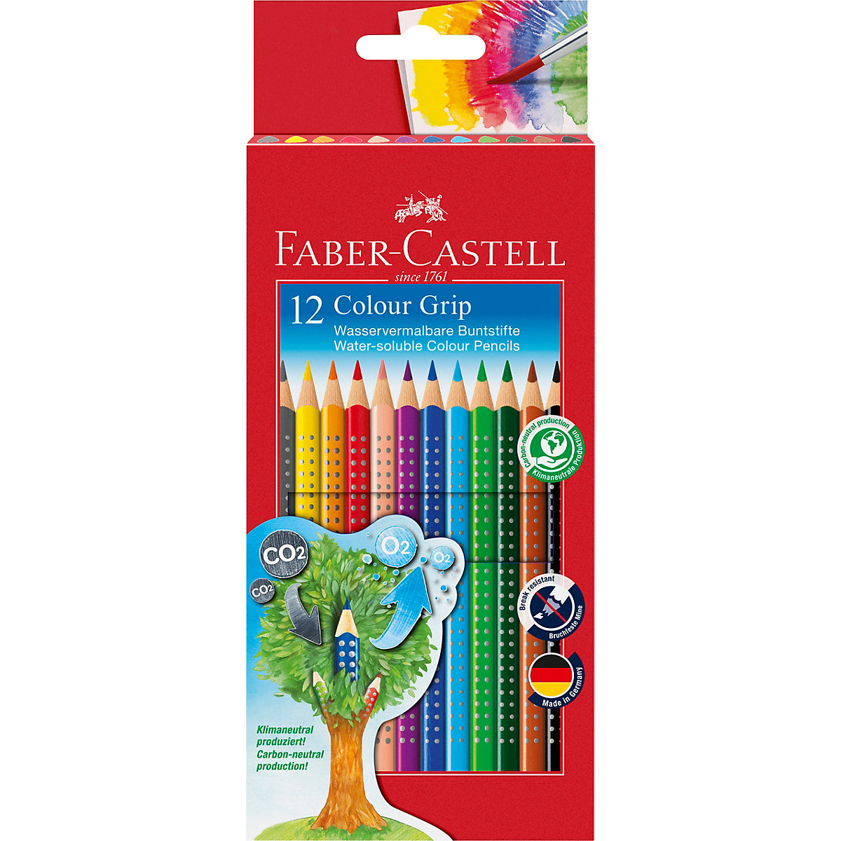 Buntstifte COLOUR GRIP, wasservermalbar, 12 Farben