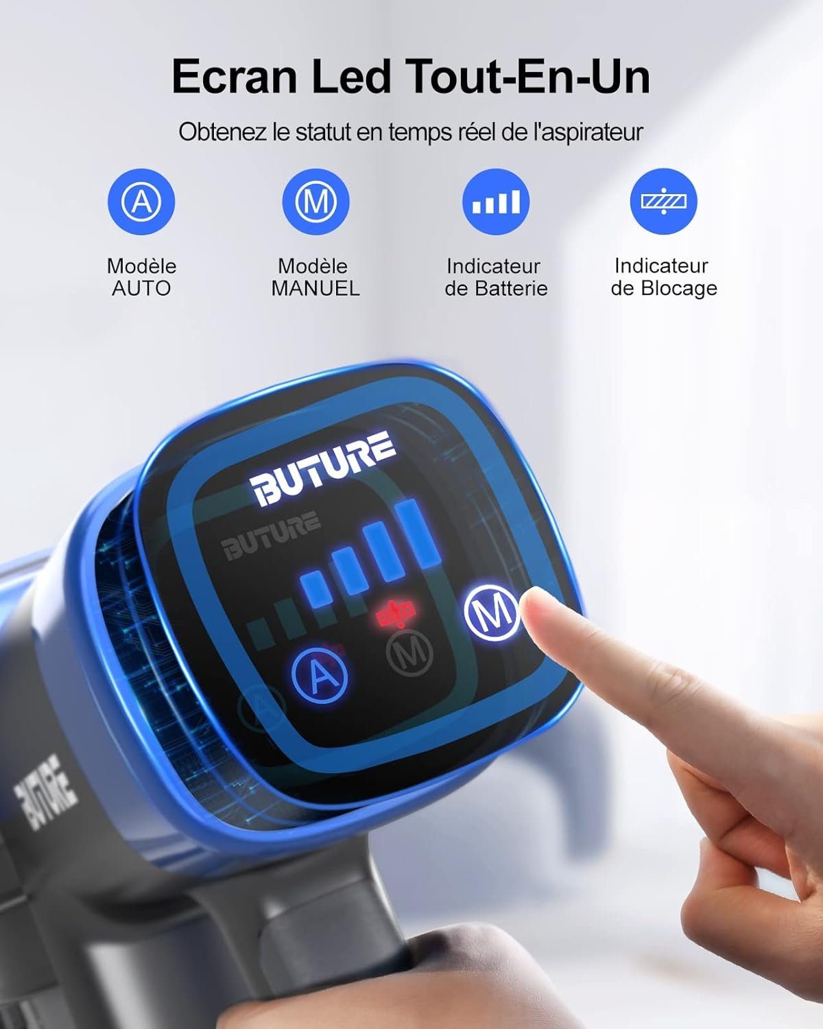 Laresar Akku-Hand-und Stielstaubsauger, Akku Staubsauger 450W/33000pa,Staubsauger Kabellos bis zu 55 Min. Laufzeit,Kabelloser Staubsauger,Touchscreen