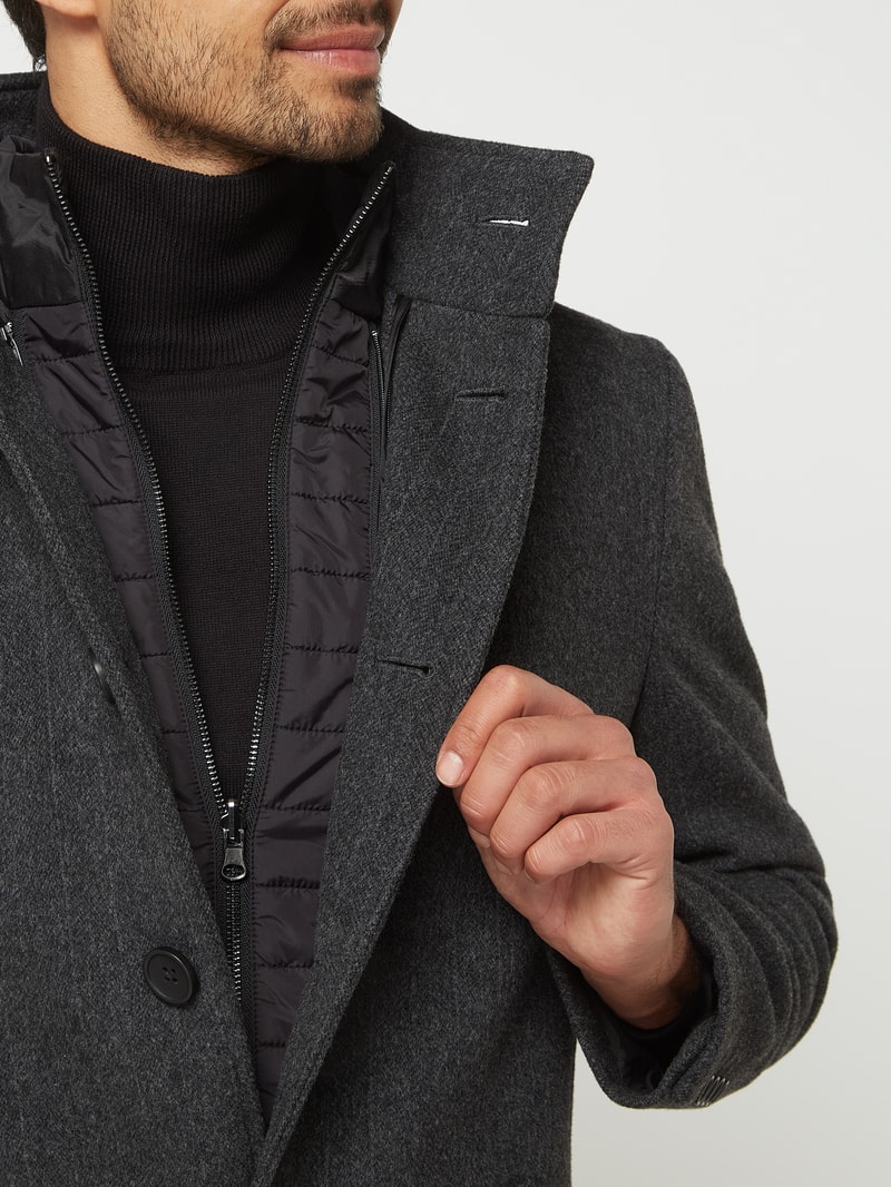 Slim Fit Wollmantel mit herausnehmbarer Steppweste Modell 'Ontario' in anthrazit