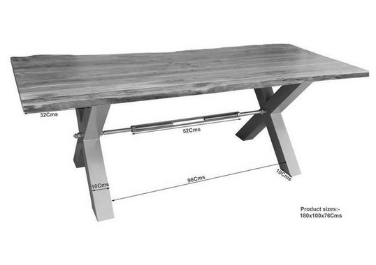 Massivmoebel24 Esstisch Esstisch Akazie 180x100x76 grau lackiert IRON LABEL #115
