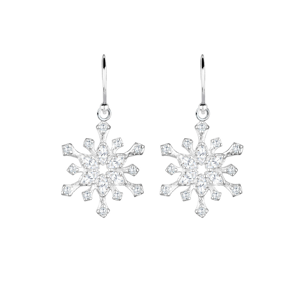 Elli Elli Boucles d'Oreilles Femme Pendentif Flocon de Neige Filigrane avec Cristaux d Boucles d'oreilles