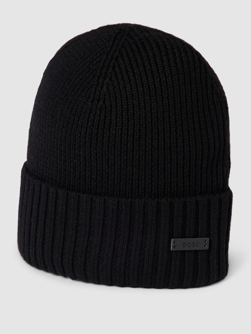 Strickmütze mit Label-Applikation Modell 'Fati' in schwarz