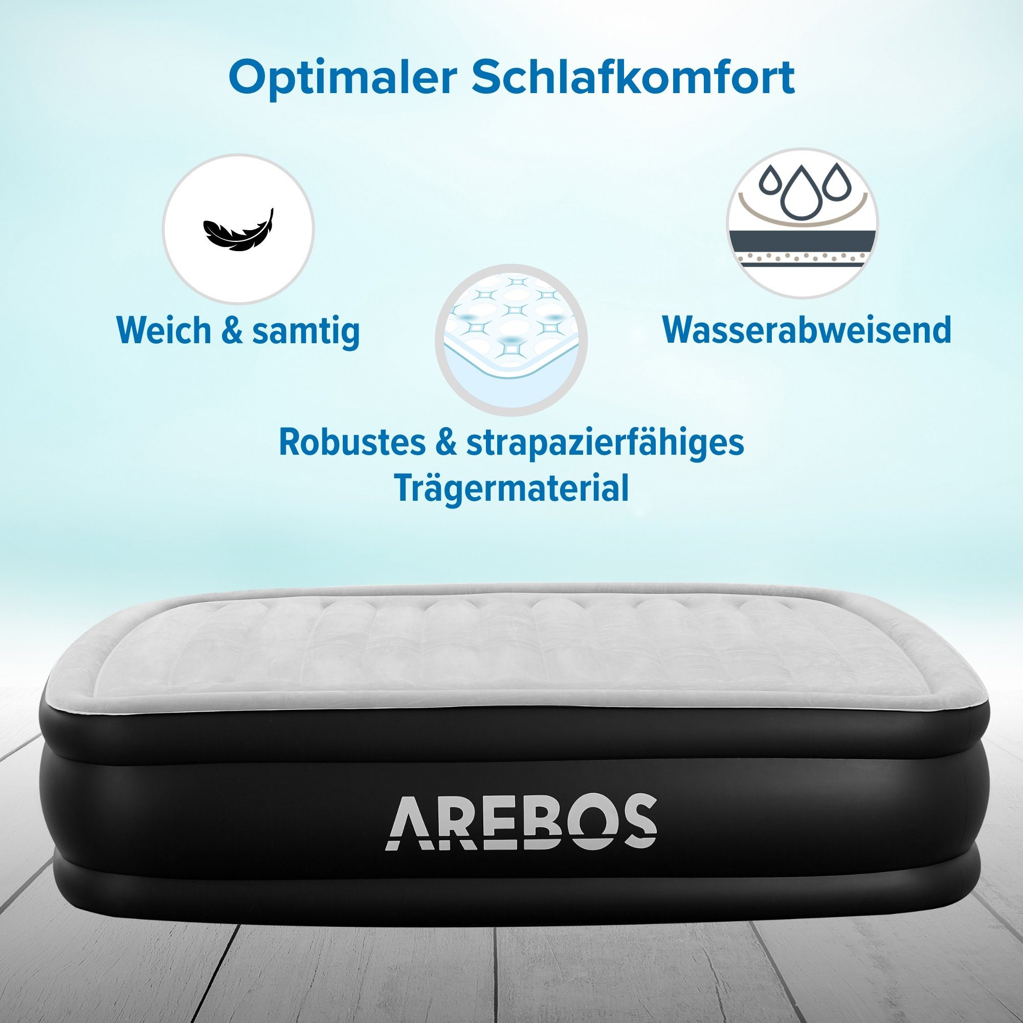 Arebos Luftbett Luftmatratze Aufblasbare Matratze Selbstaufblasend mit Pumpe, (Stück, Grau / Anthrazit Doppel)