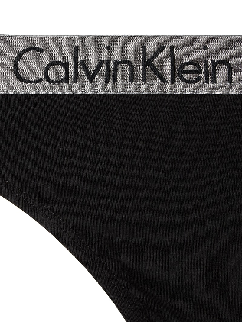 String mit Logo-Bund in Metallicoptik in schwarz