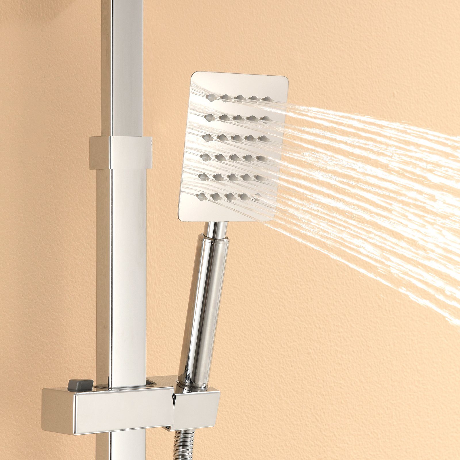 Auralum Duschsystem mit Thermostat Duscharmatur Regendusche Duschset Duschsäule Dusche, mit Quadrat Regenbrause 30 x 30 cm
