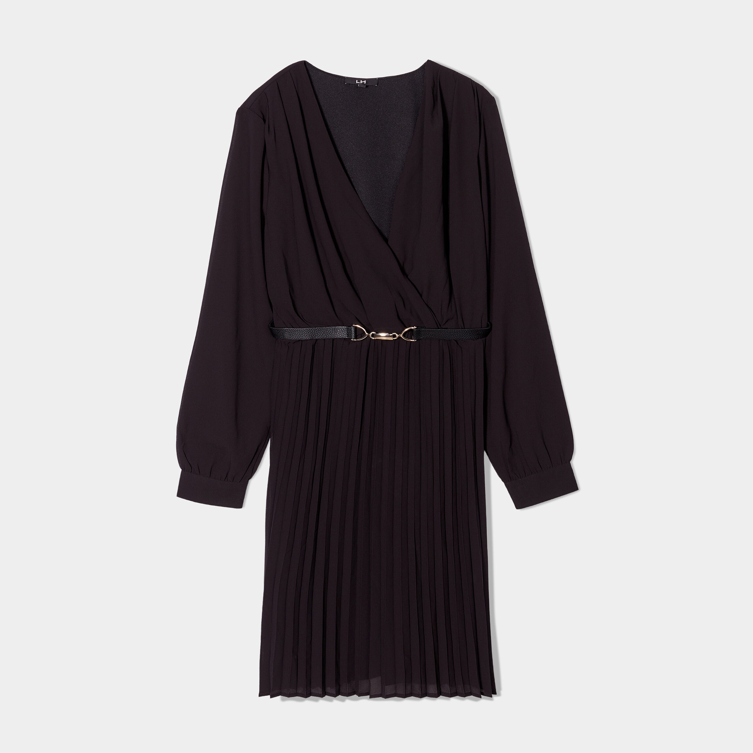 Robe ceinturée bas plissé noir femme | La Halle