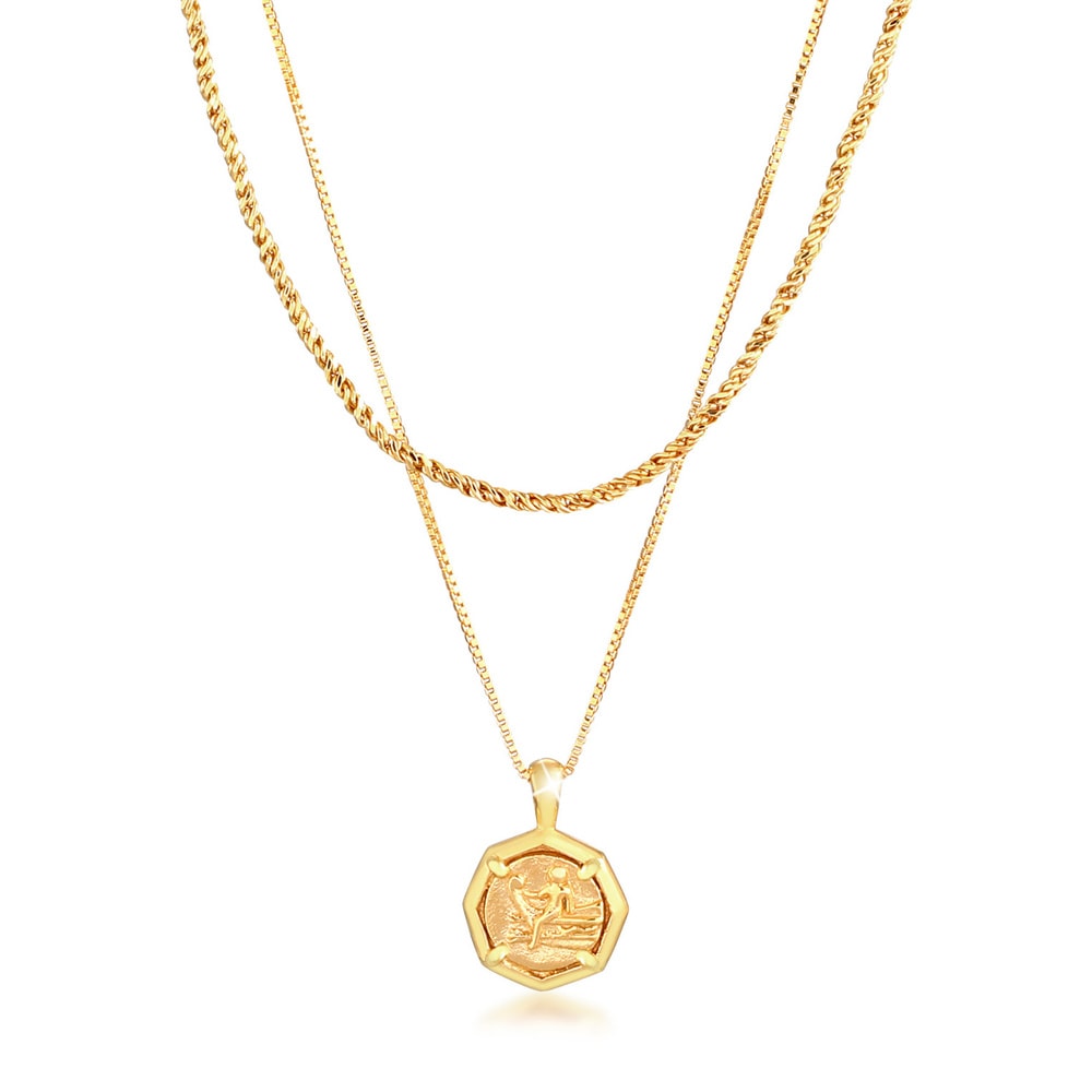 Elli Elli Collier Pendentif pour dames avec pièce de monnaie Couche angulaire ronde Te collier