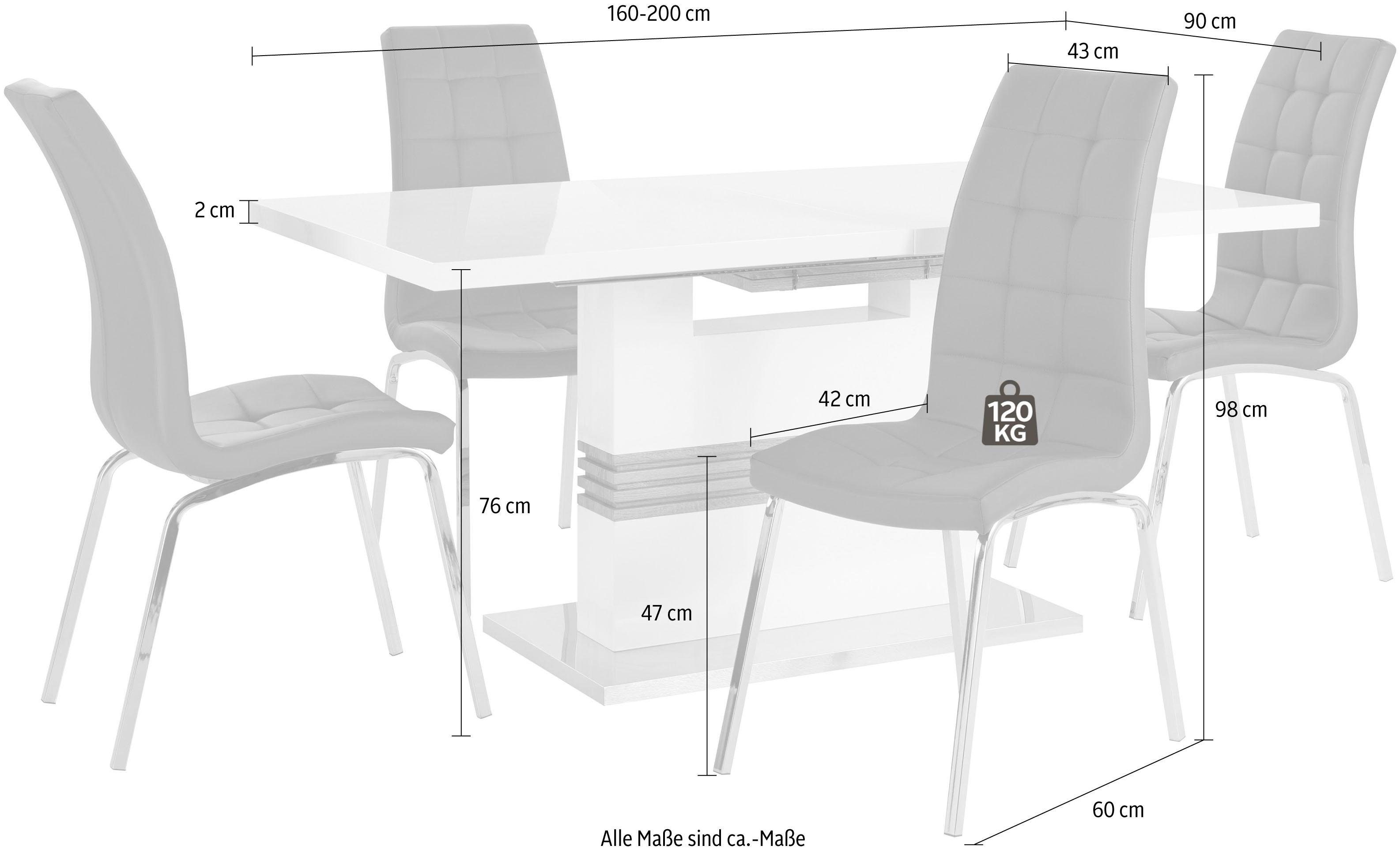 INOSIGN Essgruppe Perez/Lila, (Set, 5-tlg), mit 4 Stühlen, Tisch ausziehbar, Breite 160-200 cm