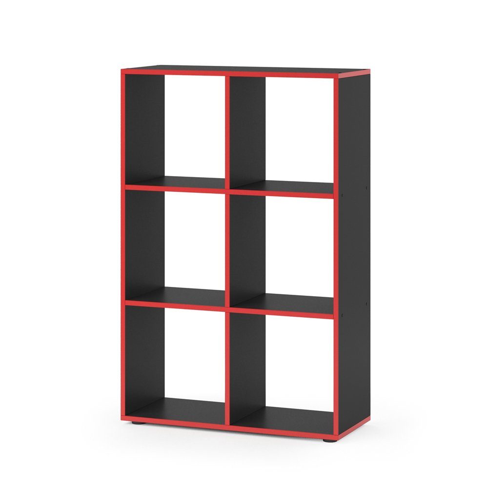 Vicco Raumteiler Standregal Bücherregal KARREE 6 Fächer Schwarz/Rot