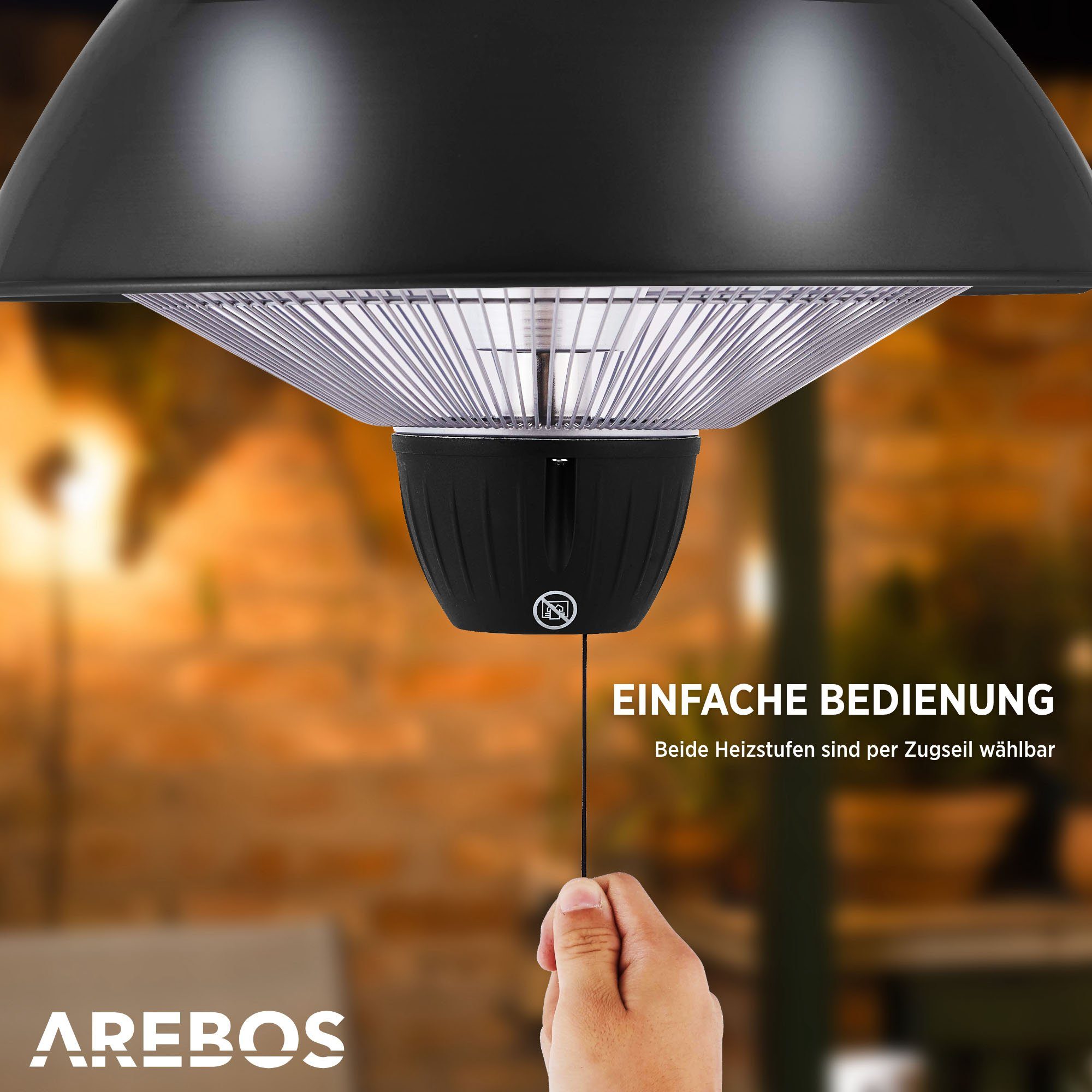 Arebos Heizstrahler Infrarot Deckenheizstrahler 1500 W, mit Zugschalter, Sofortwärme für einen Bereich von ca. 9 m²
