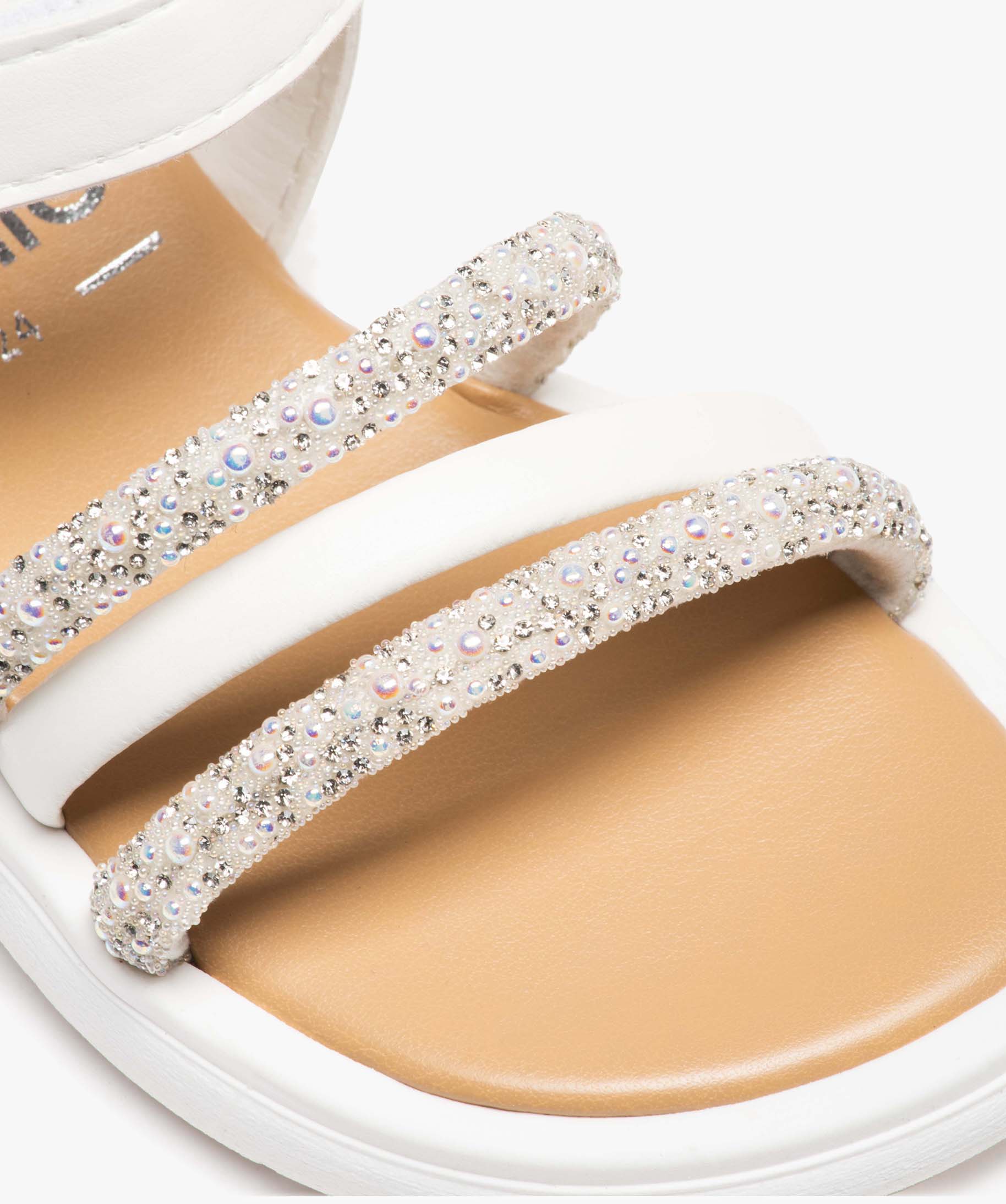 Sandales fille à fines brides avec paillettes et à scratch blanc | GEMO