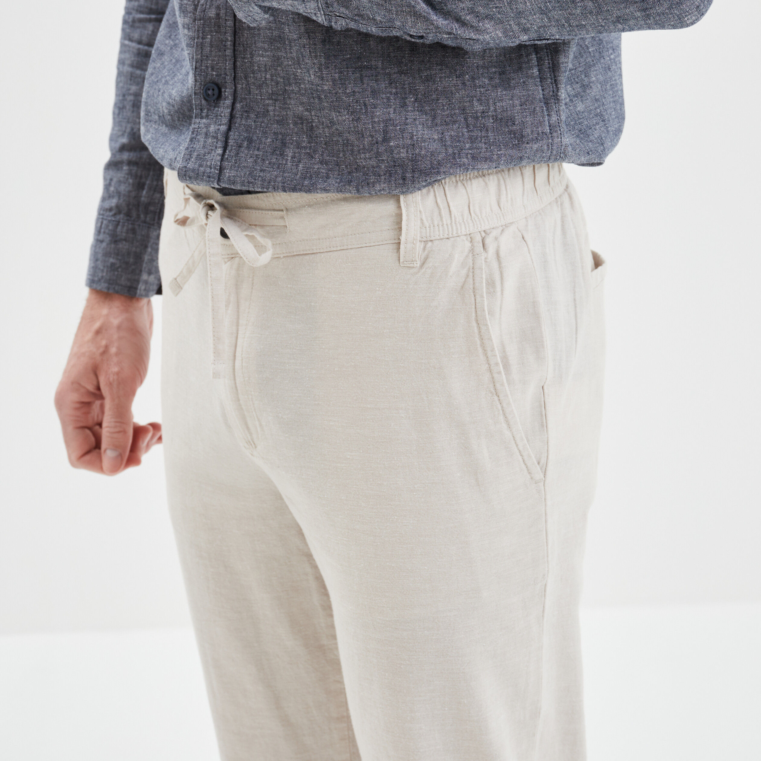 Pantalon chino droit lin majoritaire gris clair homme | La Halle