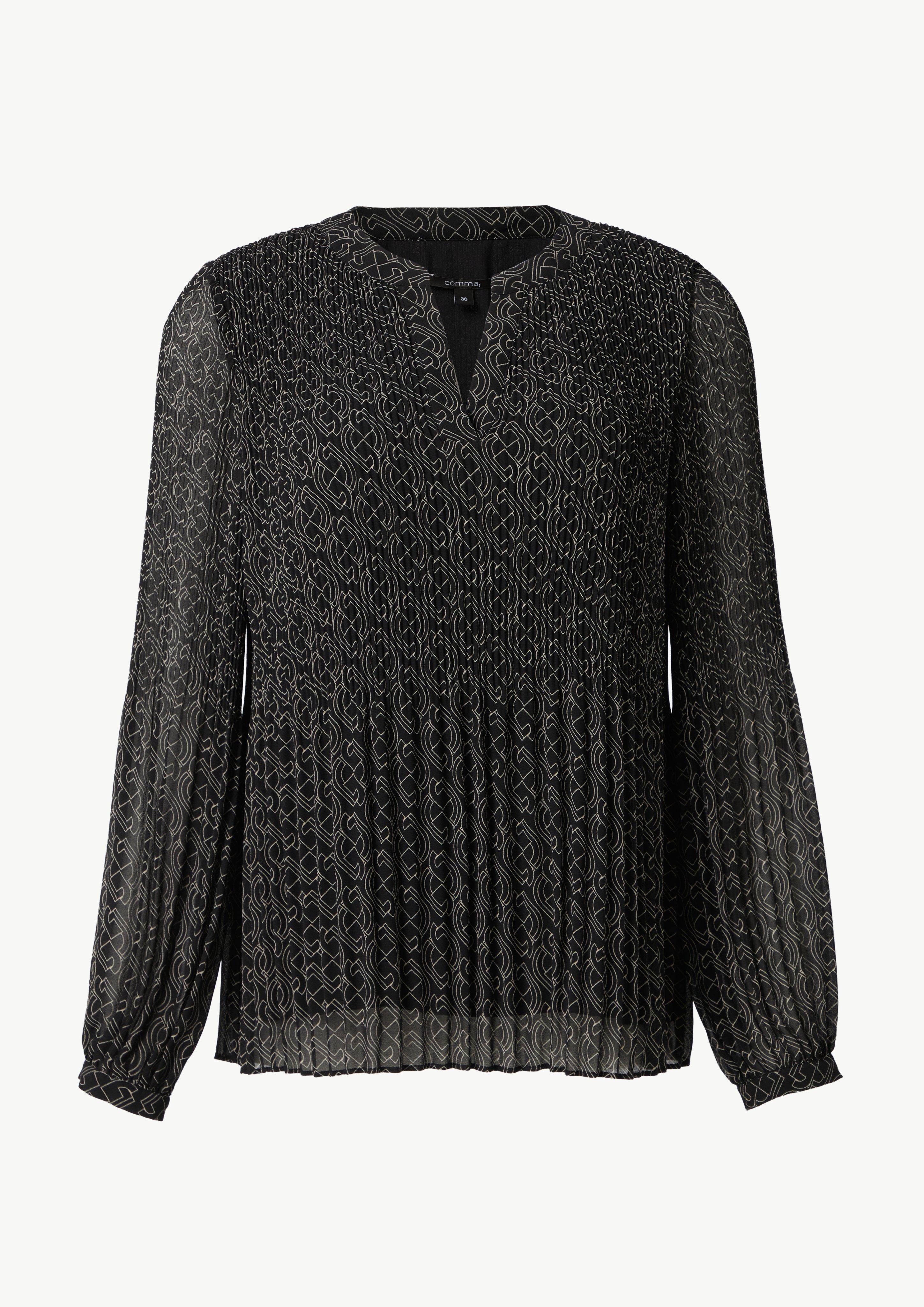 Plissierte Bluse aus Chiffon mit Logomuster - schwarz
