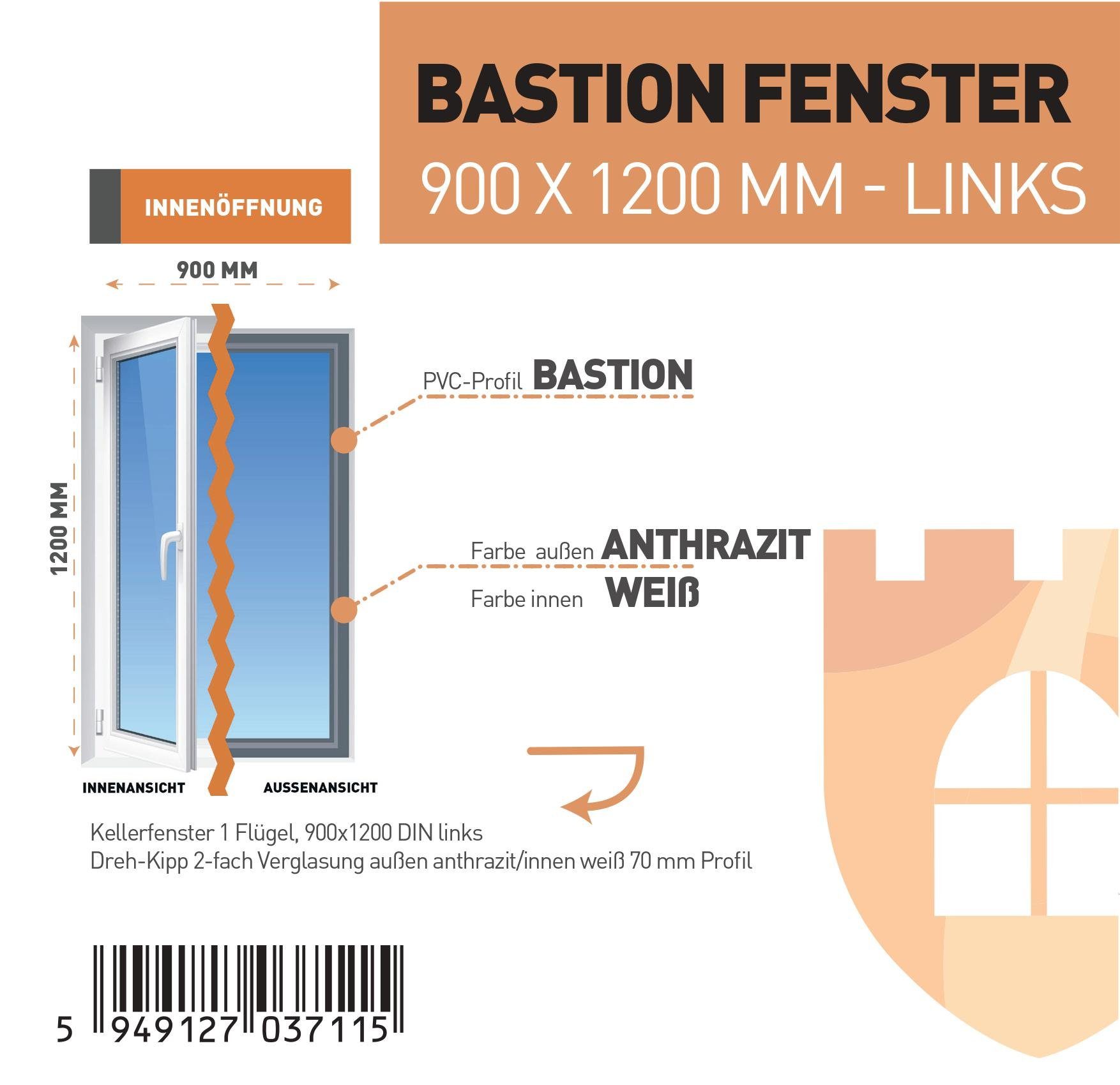 SN DECO GROUP Kellerfenster 1 Flügel, 900x1200, außen anthrazit/innen weiß, 70 mm Profil, (Set), RC2 Sicherheitsbeschlag, Hochwertiges 5-Kammer-Profil