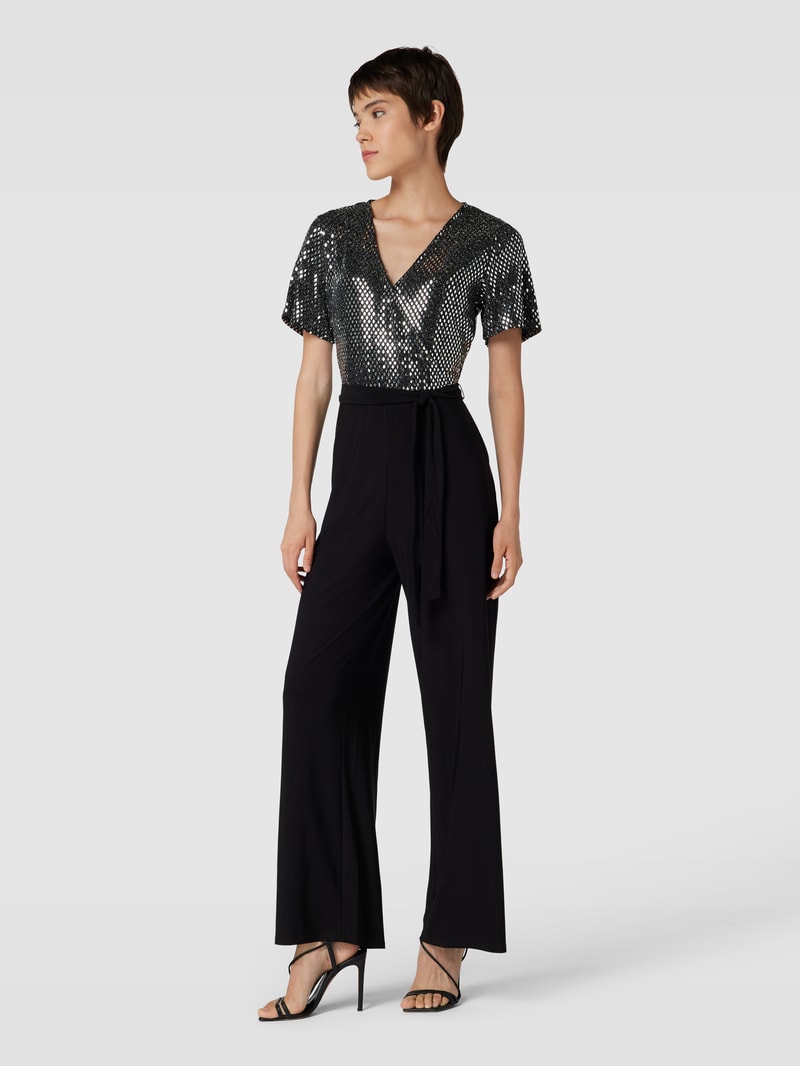 Jumpsuit mit V-Ausschnitt in schwarz