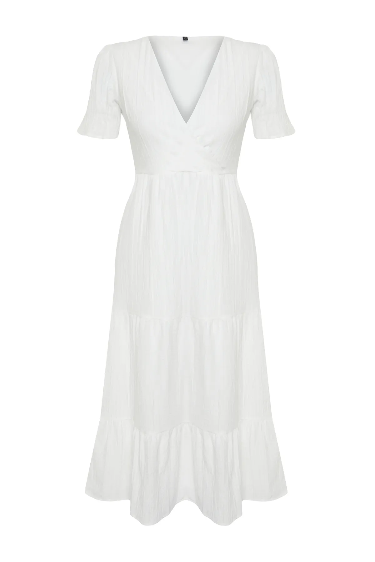 Trendyol Collection  Ecrufarbenes Maxi-Gewebekleid mit Rock und Taillenöffnung, zweireihigem Kragen und Futter TWOSS24EL00693