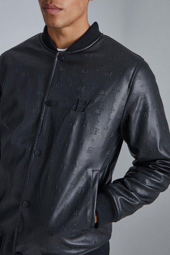 Geprägte PU-Jacke mit Aufnäher
