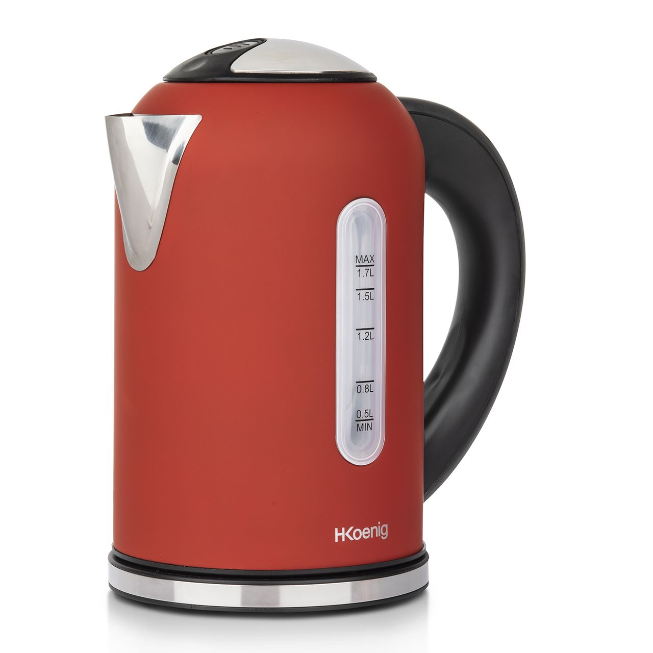 H.Koenig BOE54 Elektrischer Wasserkocher, programmierbar, Edelstahl, 1,7 l, Rot, 2200 W, Thermostat verstellbar 40 – 100 °C