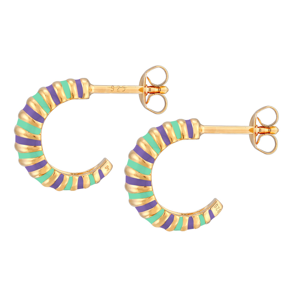 Elli Elli Boucles d'Oreilles Femmes Créoles Chunky cannelé Orange avec émail en Argent Boucles d'oreilles