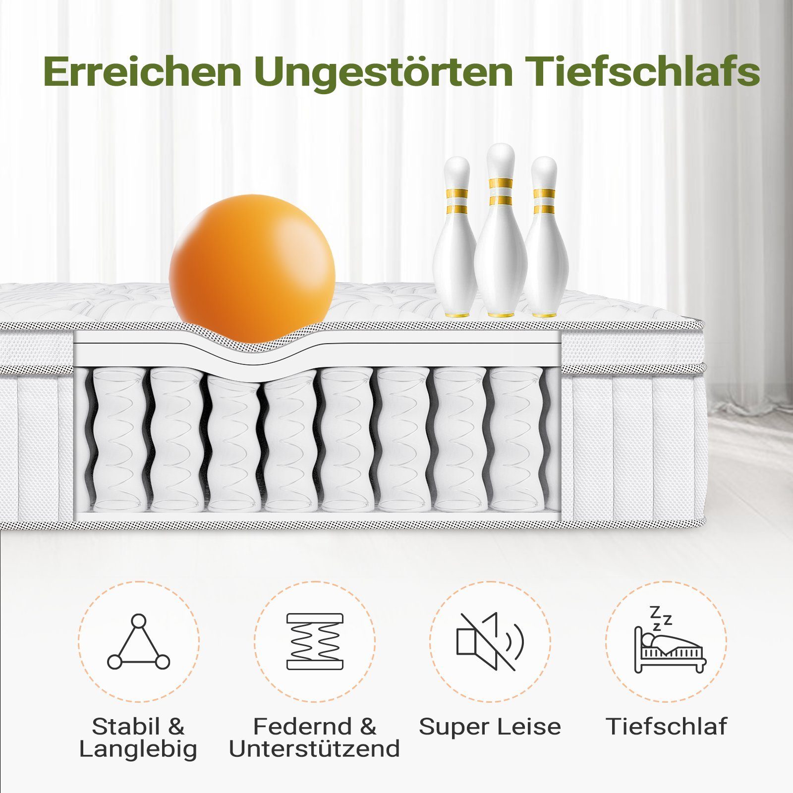 Boxspringmatratze Matratze 90/120/140/160/180x200cm, 25cm Federkernmatratze, Härtegrad 3, BedStory, 25 cm hoch, Taschenfederkernmatratze,Orthopädischem Tonnentaschenfederkernmatratze